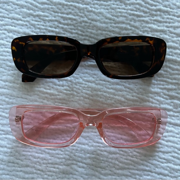 Rectangular Sunglasses Pink and Tortoise Shell - Picture 1 of 3